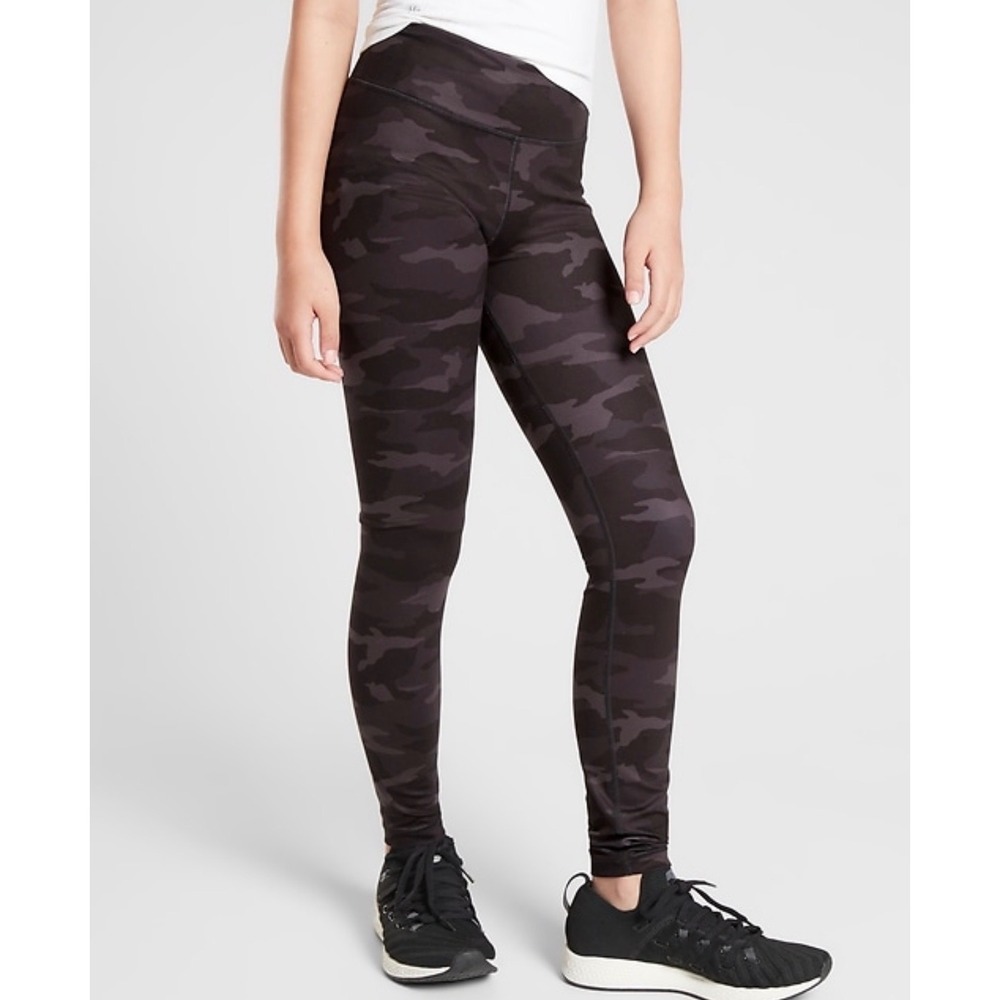 Athleta Girl Printed Chit Chat Tight XL 14 Black Camo Leggings Activewear